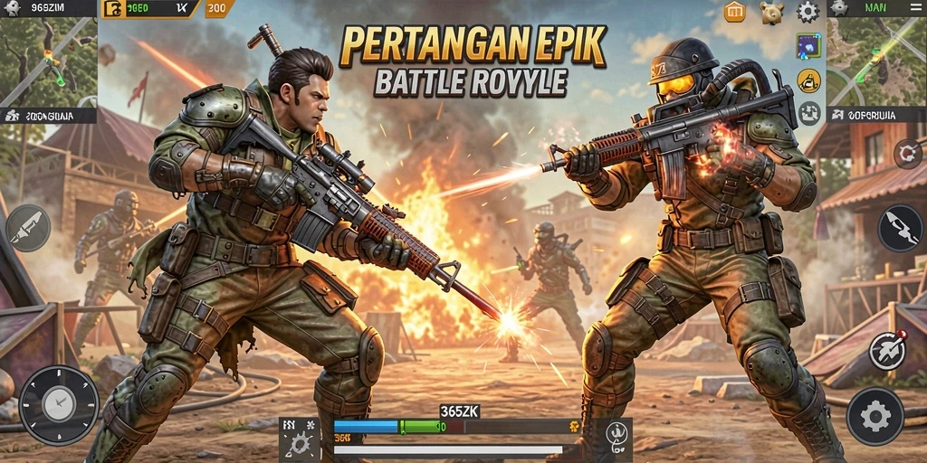 Gambar utama gameplay <strong>365ZK</strong> memamerkan aksi seru dalam pertempuran Battle Royale.