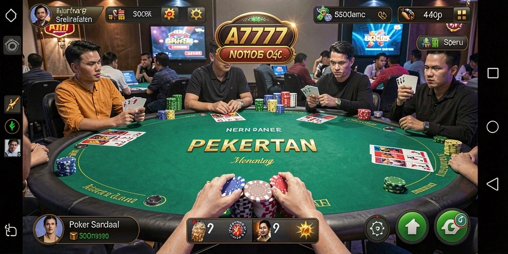 Screenshot utama A7777 menampilkan gameplay poker yang seru dan kompetitif.