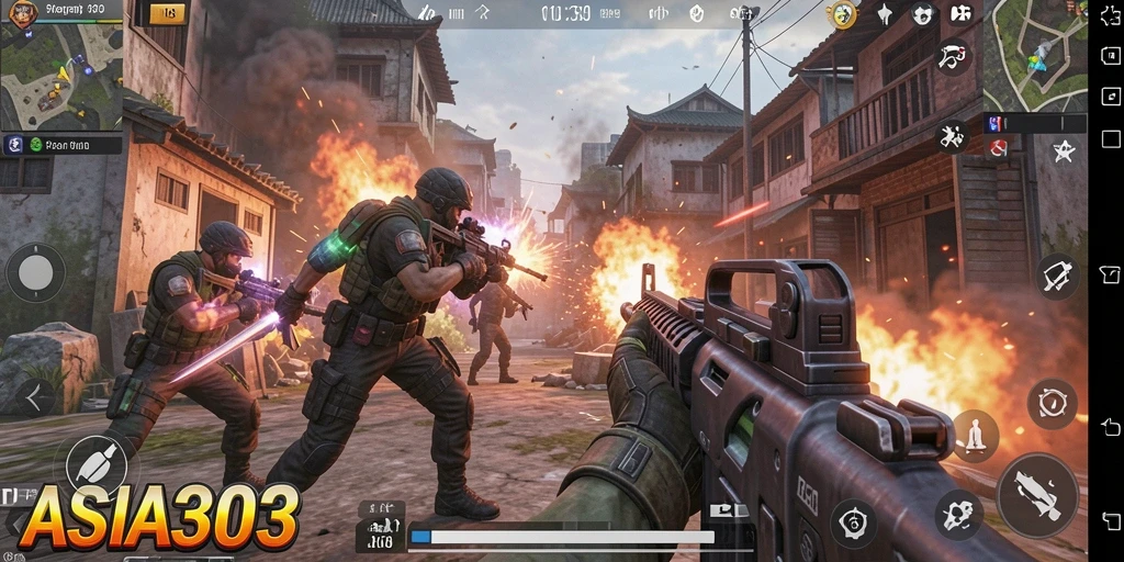 Tampilan aksi mendebarkan dari gameplay ASIA303 yang menampilkan pertempuran FPS.