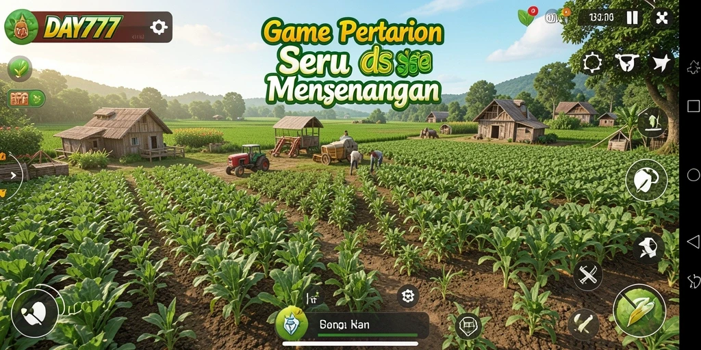 Tampilan gameplay <strong>DAY777</strong> yang menampilkan aktivitas pertanian yang seru.