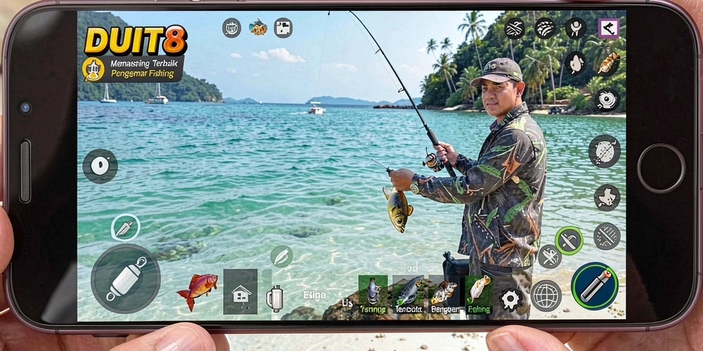 Screenshot DUIT8 menampilkan pengalaman memancing yang mendebarkan.