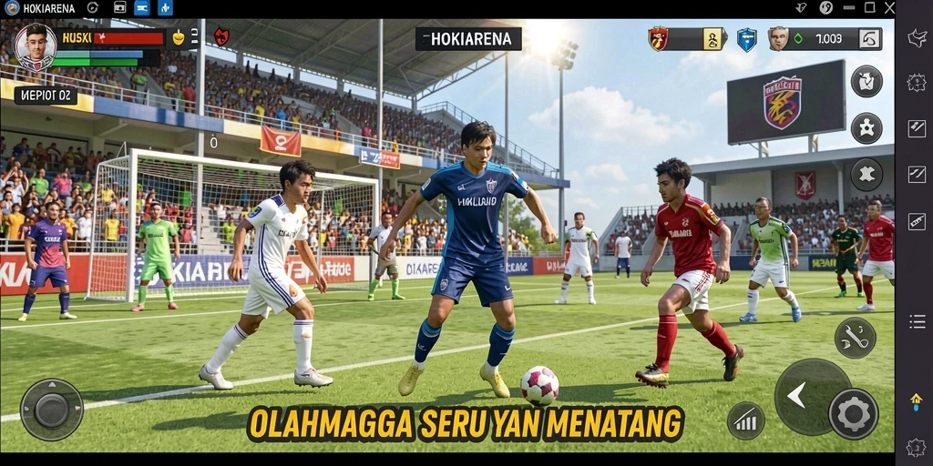 Tampilan gameplay HOKIARENA dengan aksi olahraga yang seru.