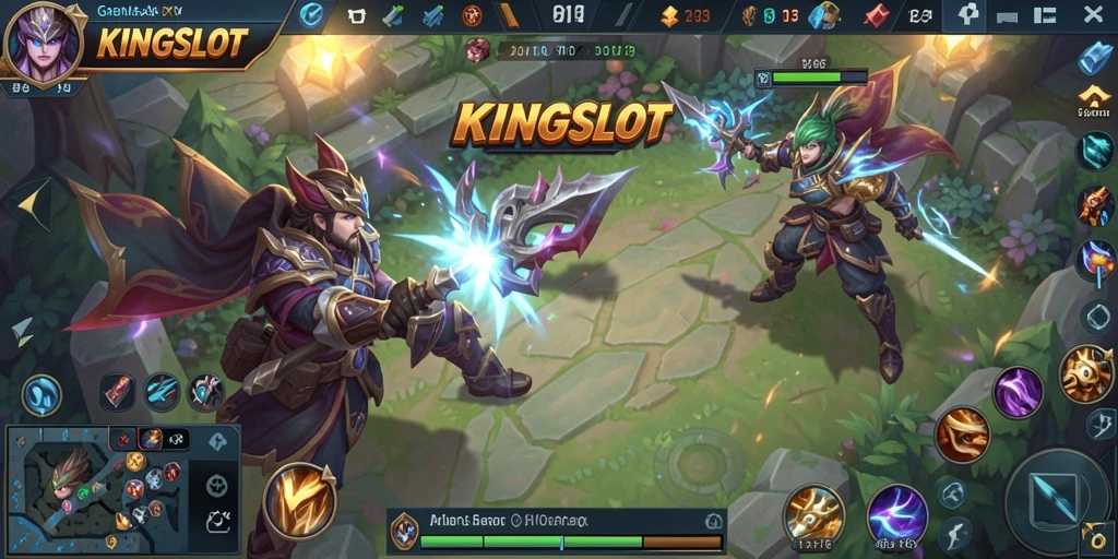 Tampilan gameplay mendebarkan dalam KINGSLOT yang penuh aksi MOBA.