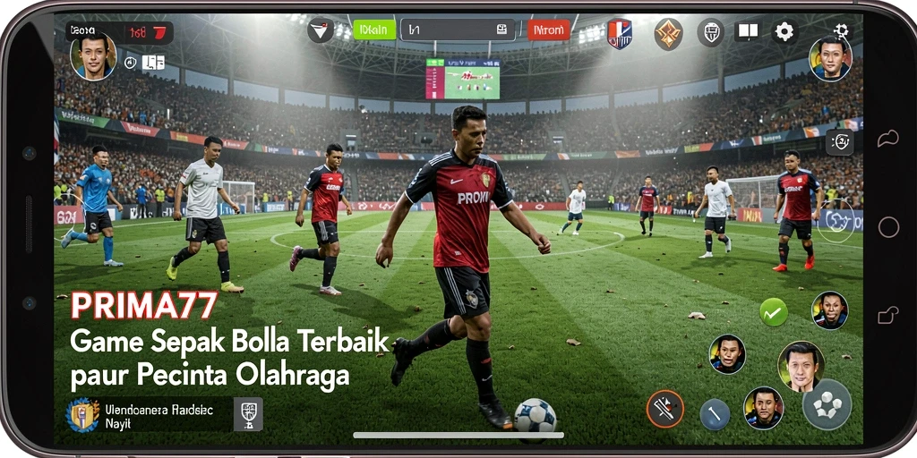 Screenshot gameplay PRIMA77 menampilkan aksi seru di lapangan hijau.