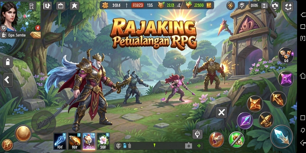 Tampilan gameplay menakjubkan yang menunjukkan aksi RPG di RAJAKING.