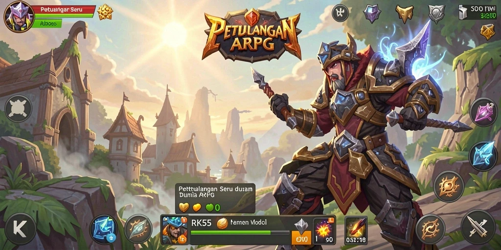 Screenshot gameplay RK55 menampilkan pertarungan seru dalam dunia ARPG.