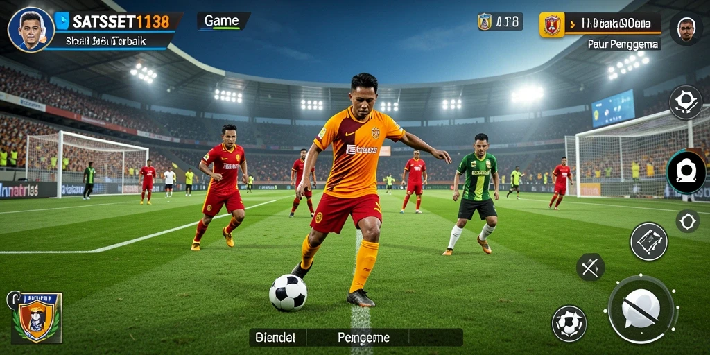 Tampilan gameplay sepenuhnya imersif dalam SATSET138 dengan aksi sepak bola seru.