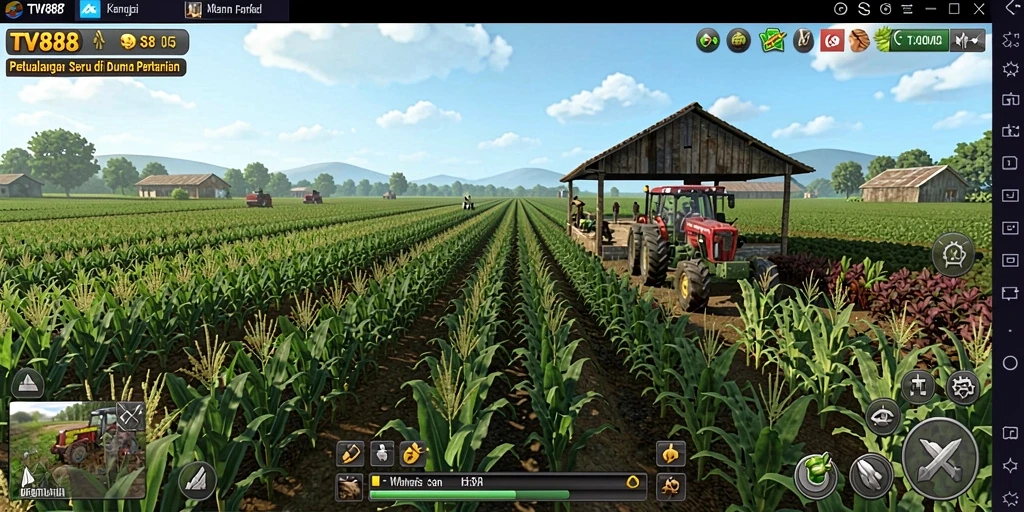 Gameplay TV888 yang menakjubkan menampilkan berbagai aktivitas pertanian.