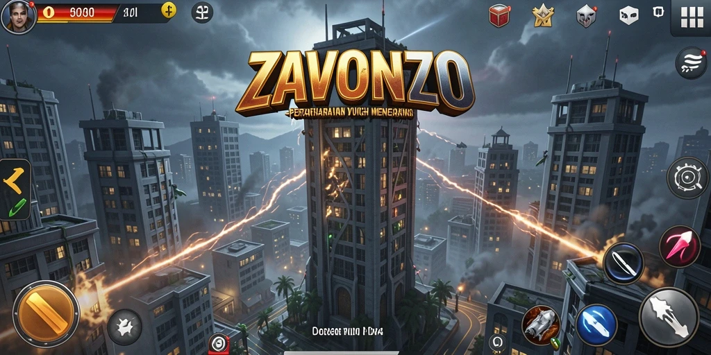 Skrinsut gameplay seru ZAVONZO dalam Tower Defense.